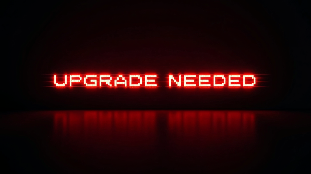 Red glowing text reading "Upgrade Needed" symbolizing the urgent need for an enterprise cybersecurity update